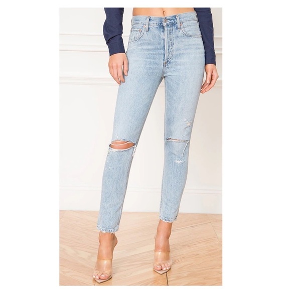 AGOLDE Jamie High Rise Classic Jeans in Shakedown Light Wash, Size 25 - Picture 1 of 9